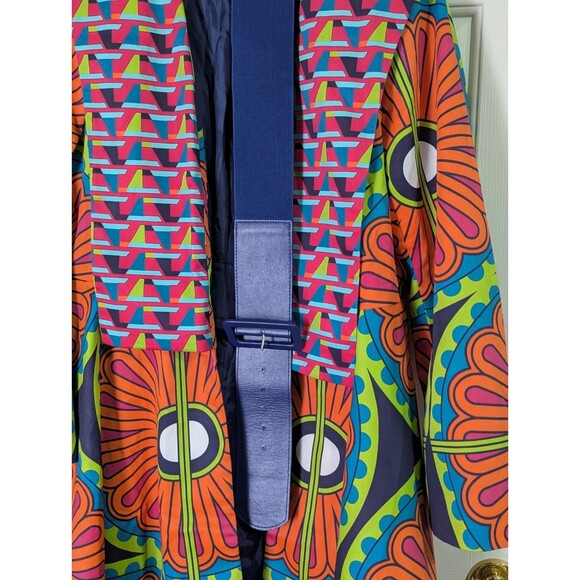 Ashro Long Belted Blazer Coat Womens 16 Colorful Artsy Geometric Mod Boho Retro - Picture 8 of 11